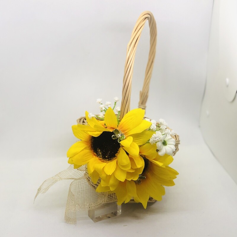 SUNFLOWER - Rustic Cane Flower Girl Basket