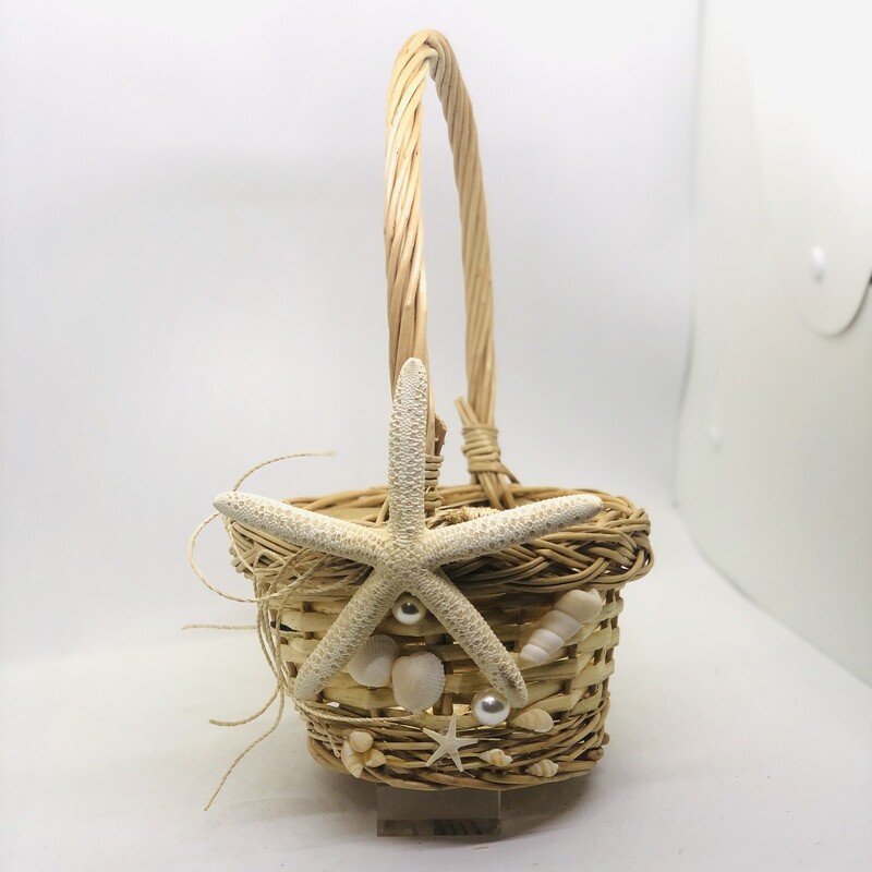 BEACH - Rustic Cane Flower Girl Basket