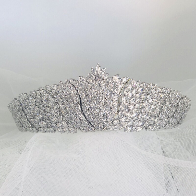 BRIGITTE - Silver Wedding Bridal Crown Tiara