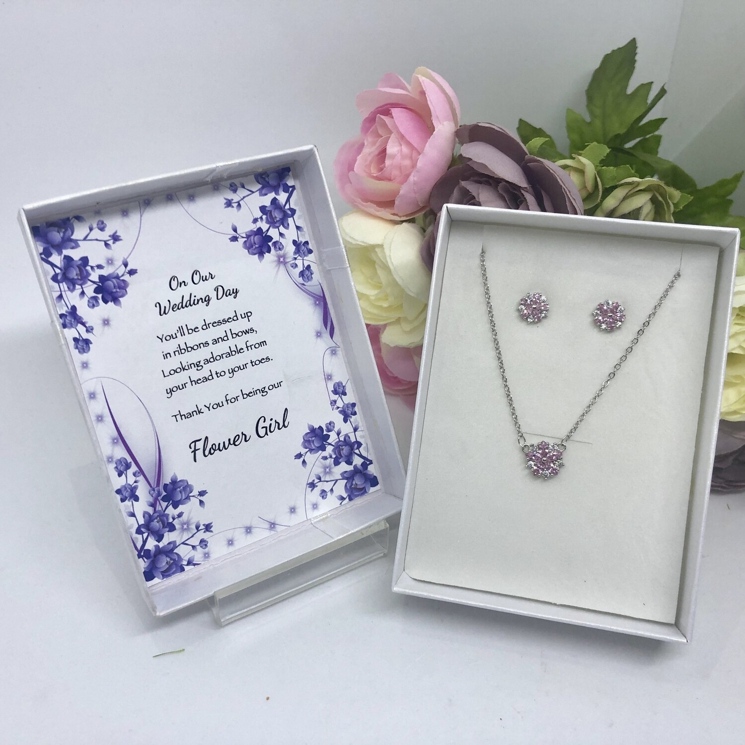 ORIANA - Pink Blossom Flower Girl Necklace Set