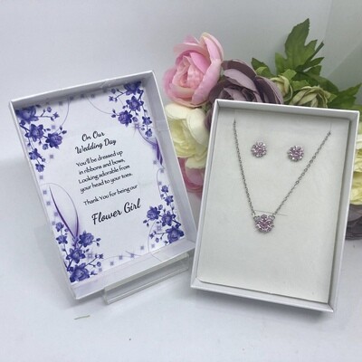 ORIANA - Pink Blossom Flower Girl Necklace Set