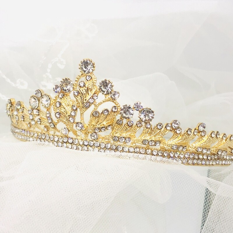 CATHY - Gold Sparkling Wedding Bridal Tiara