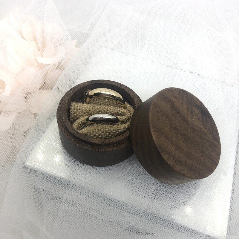 RHETT - Round Walnut Rustic Bridal Ring Box