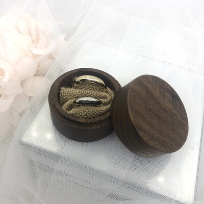 RHETT - Round Walnut Rustic Bridal Ring Box