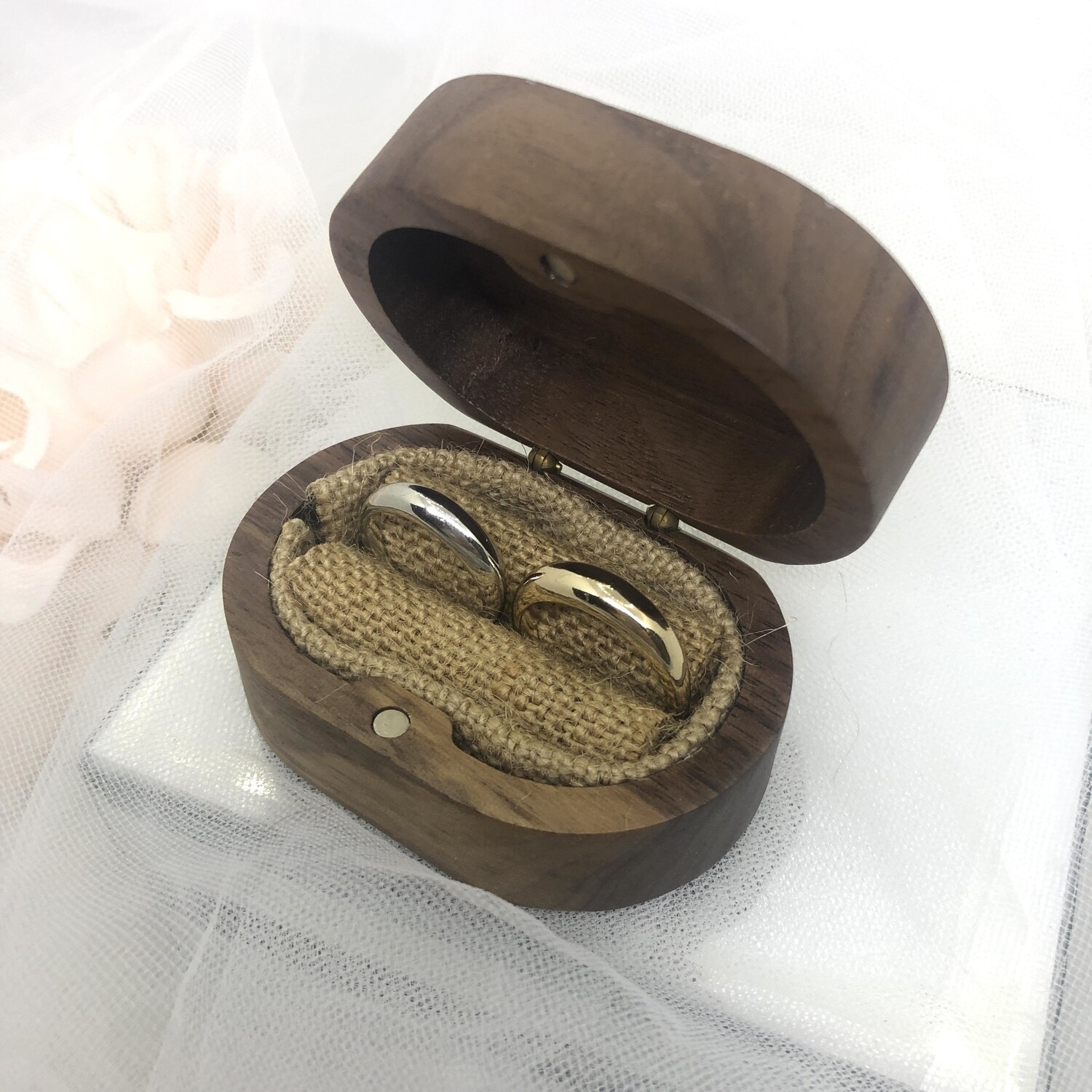 OLLIE - Oval Walnut Rustic Bridal Ring Box