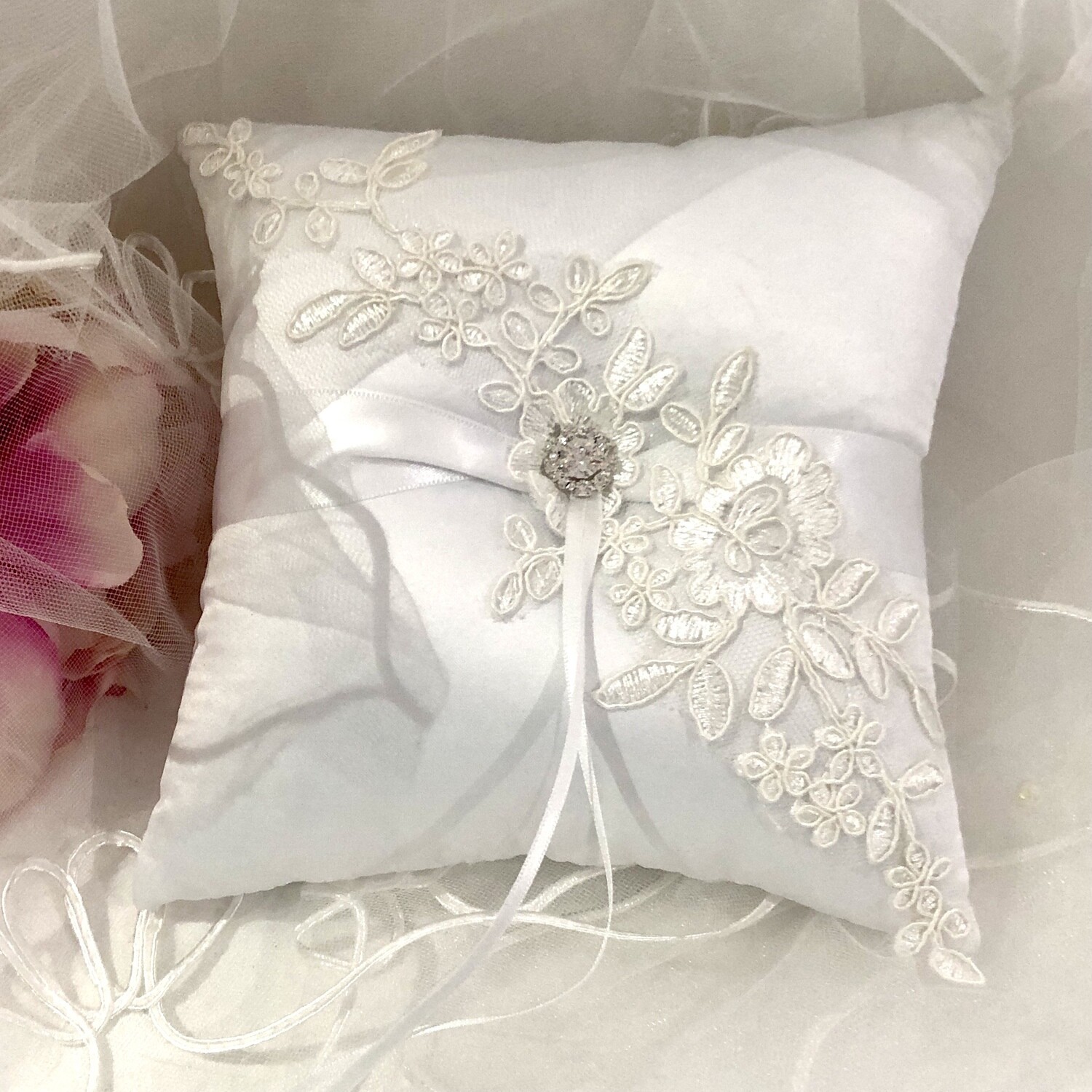 DIANA - 18cm White Satin Ring Pillow