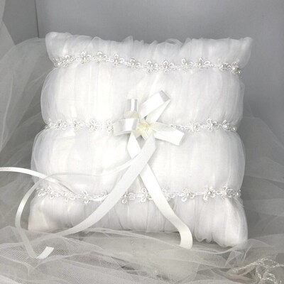 GREGORY - 20cm White Satin Ring Pillow
