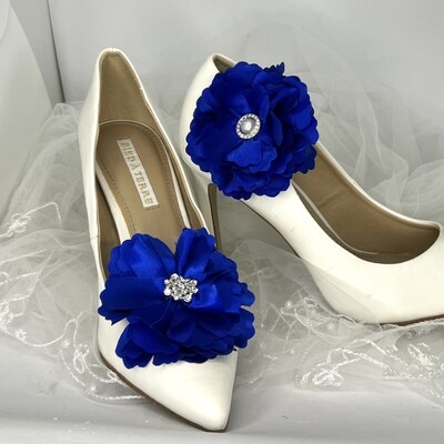 ALICIA - Royal Blue Satin Flower Bridal Shoe Clips