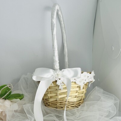 RAELENE - Rustic Cane &amp; Lace Flower Girl Basket