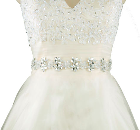 CAMILLA - Floral Crystal Sash Belt - White