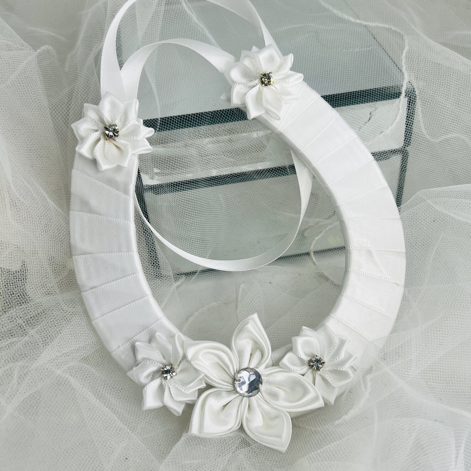 FREESIA - White Satin Horseshoe Good Luck Charm