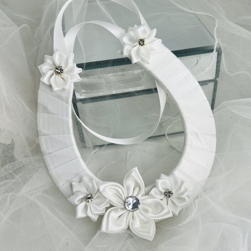FREESIA - White Satin Horseshoe Good Luck Charm