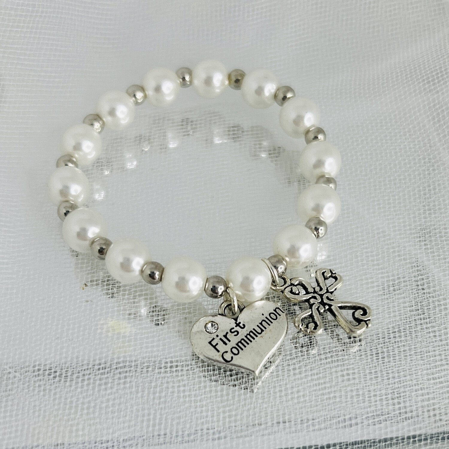 JASMINE - Silver &amp; Pearl First Communion Bracelet