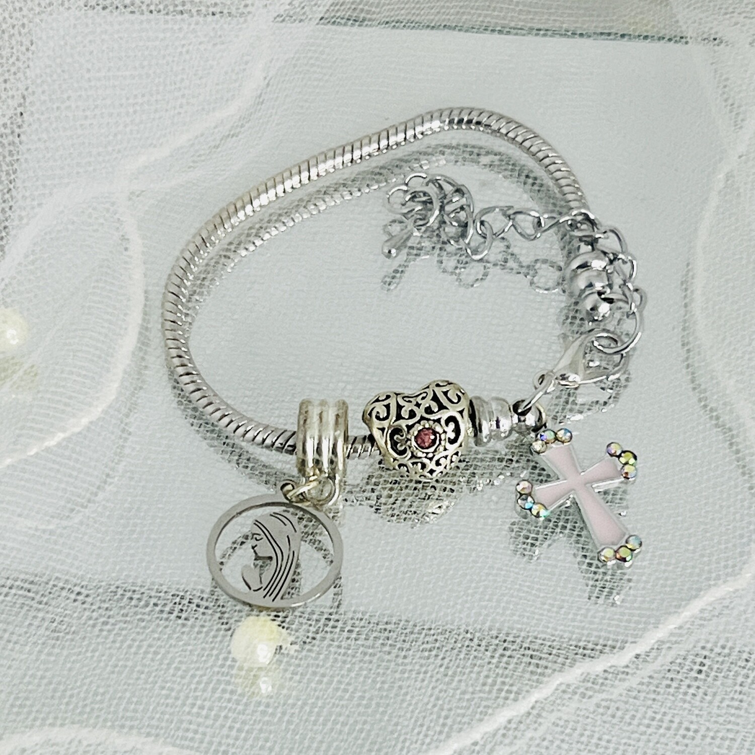 PRINCESS - Silver &amp; Pink First Communion Bracelet