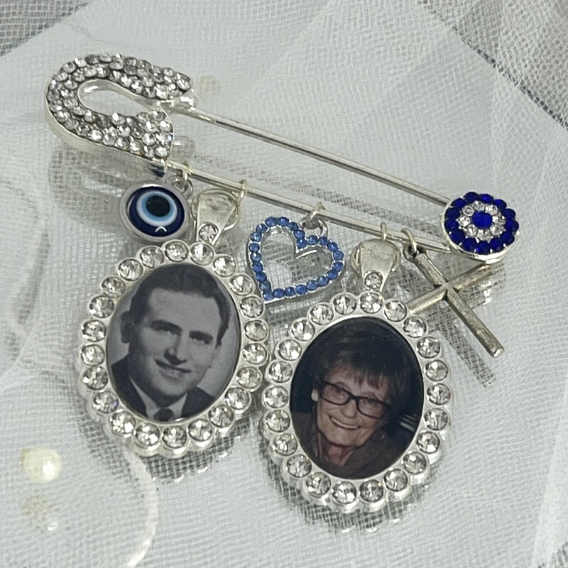 RHEA - Silver &amp; Bling, Evil Eye Bouquet Memory Charm Pin