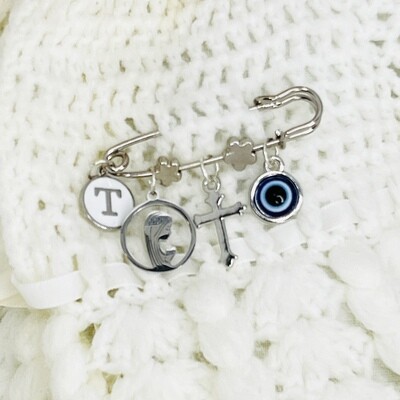 FREIDA - Silver &amp; White Religious Evil Eye Keepsake Pin