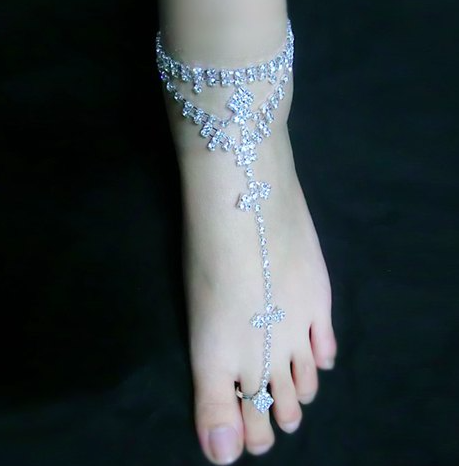 CHRISSY - Silver Pair Bling Barefoot Sandals