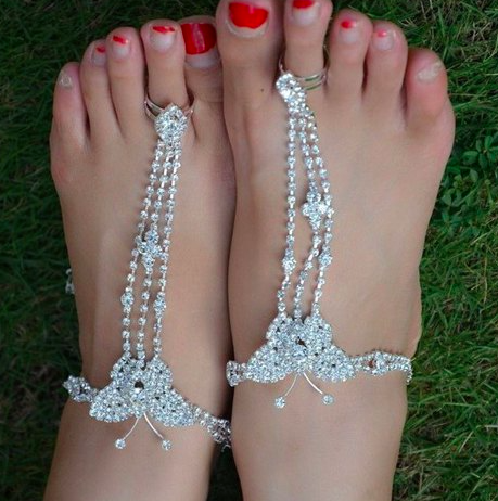 BUTTERFLY - Pair of Silver Bling Barefoot Sandals