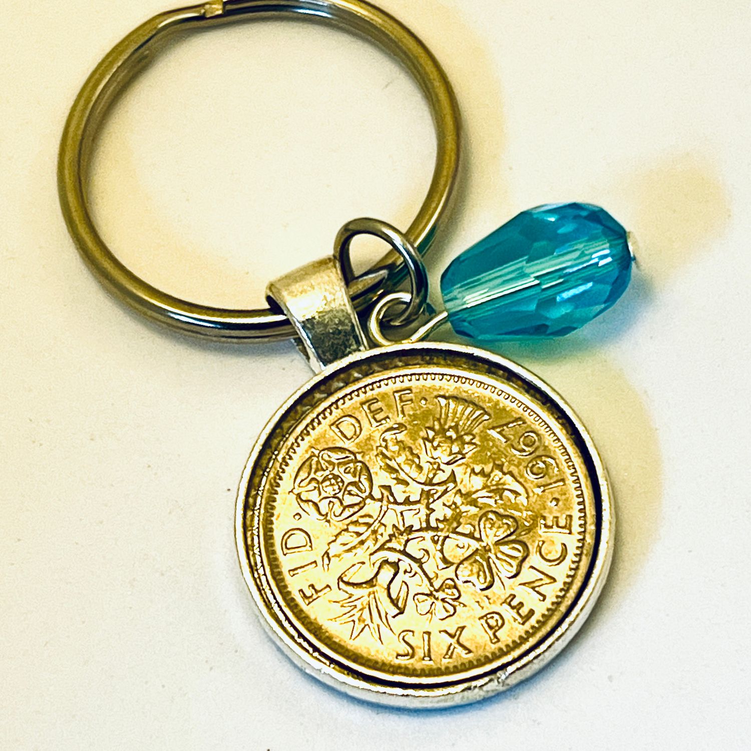 ANNIE - Silver British Sixpence Keyring
