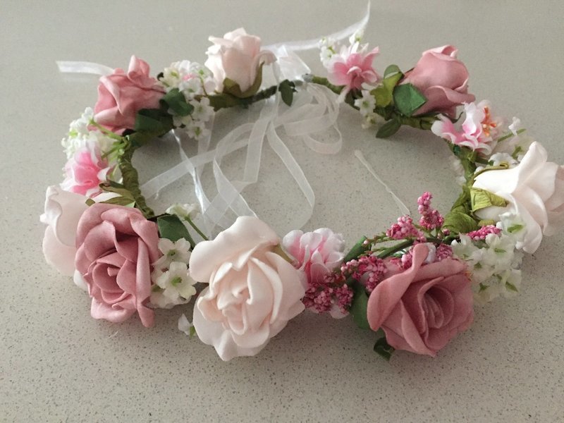 PIPER - Pink and White Rose Flower Crown