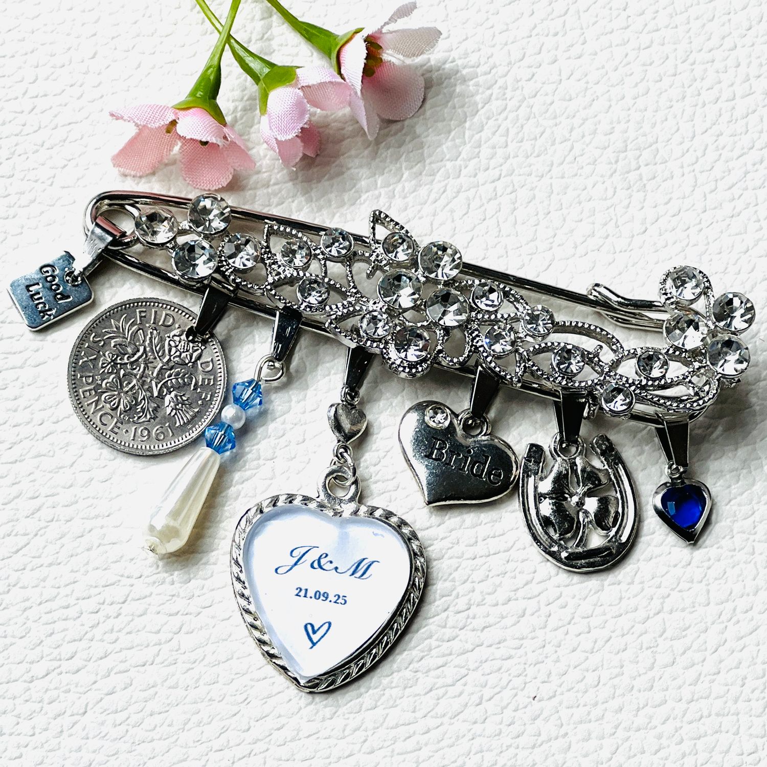 BELINDA - Silver British Sixpence, Something Blue Pin