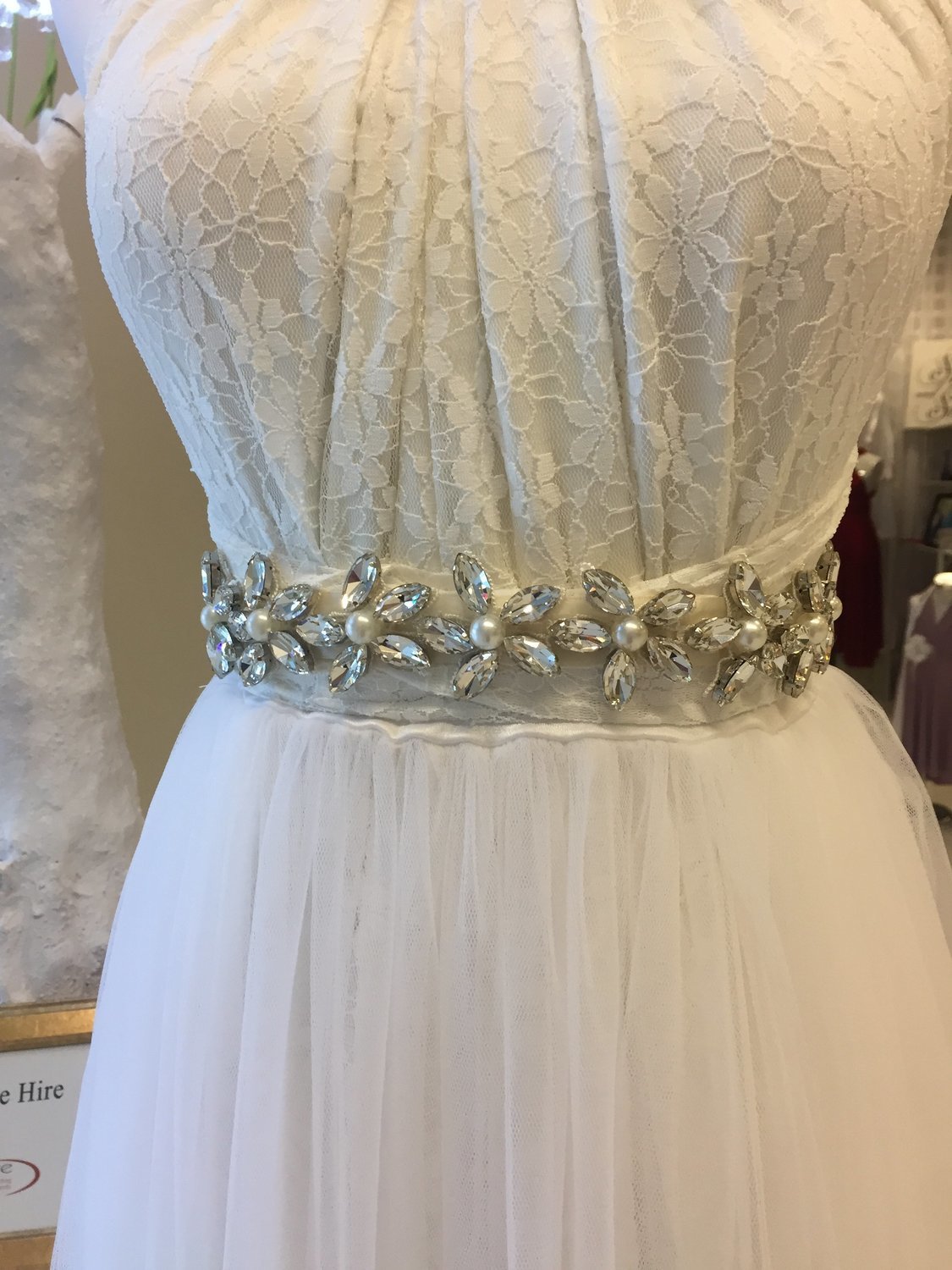YOLANDA - Rhinestone Pearl Sash Belt - Ivory