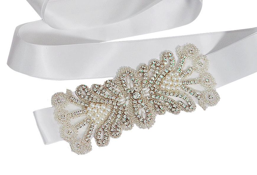 SUSANNE - White Bling Appliqué Sash Belt