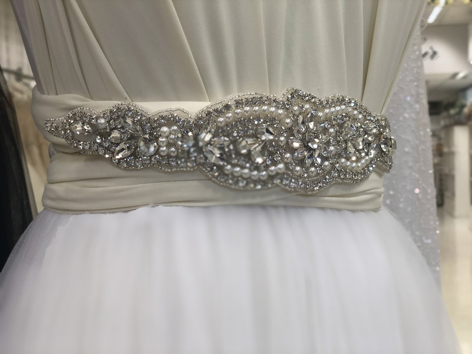 NIKKI - Crystal &amp; Pearl Flower Wedding Bridal Sash Belt
