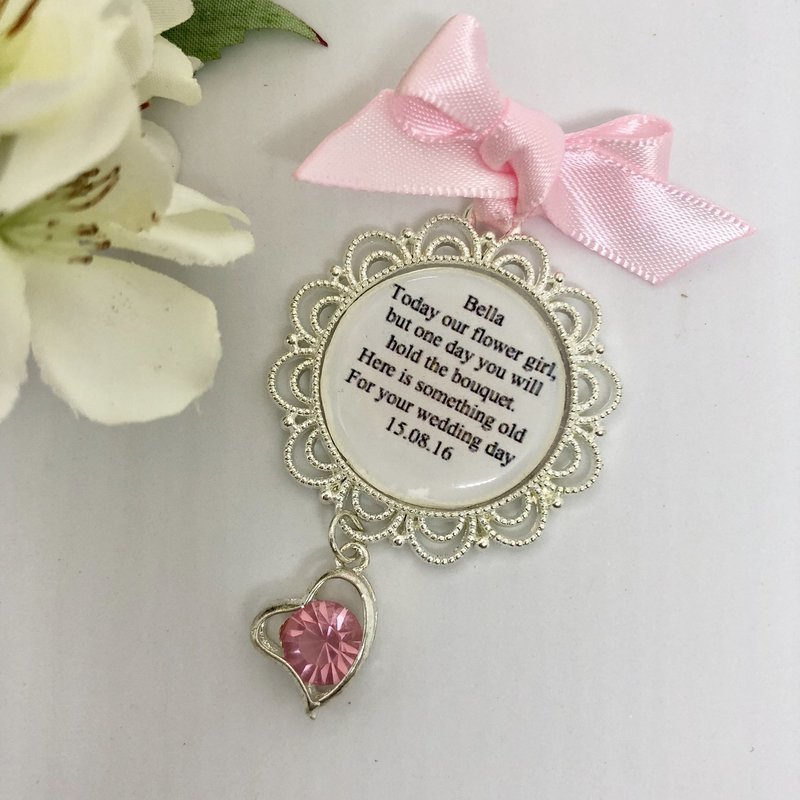 DELTA - Silver Scallop Edge with Pink Heart Flower Girl Charm