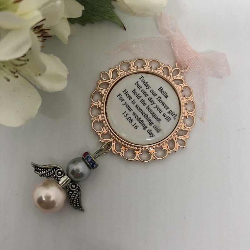 ROSIE - Rose Gold Scallop Edge with Angel Flower Girl Charm