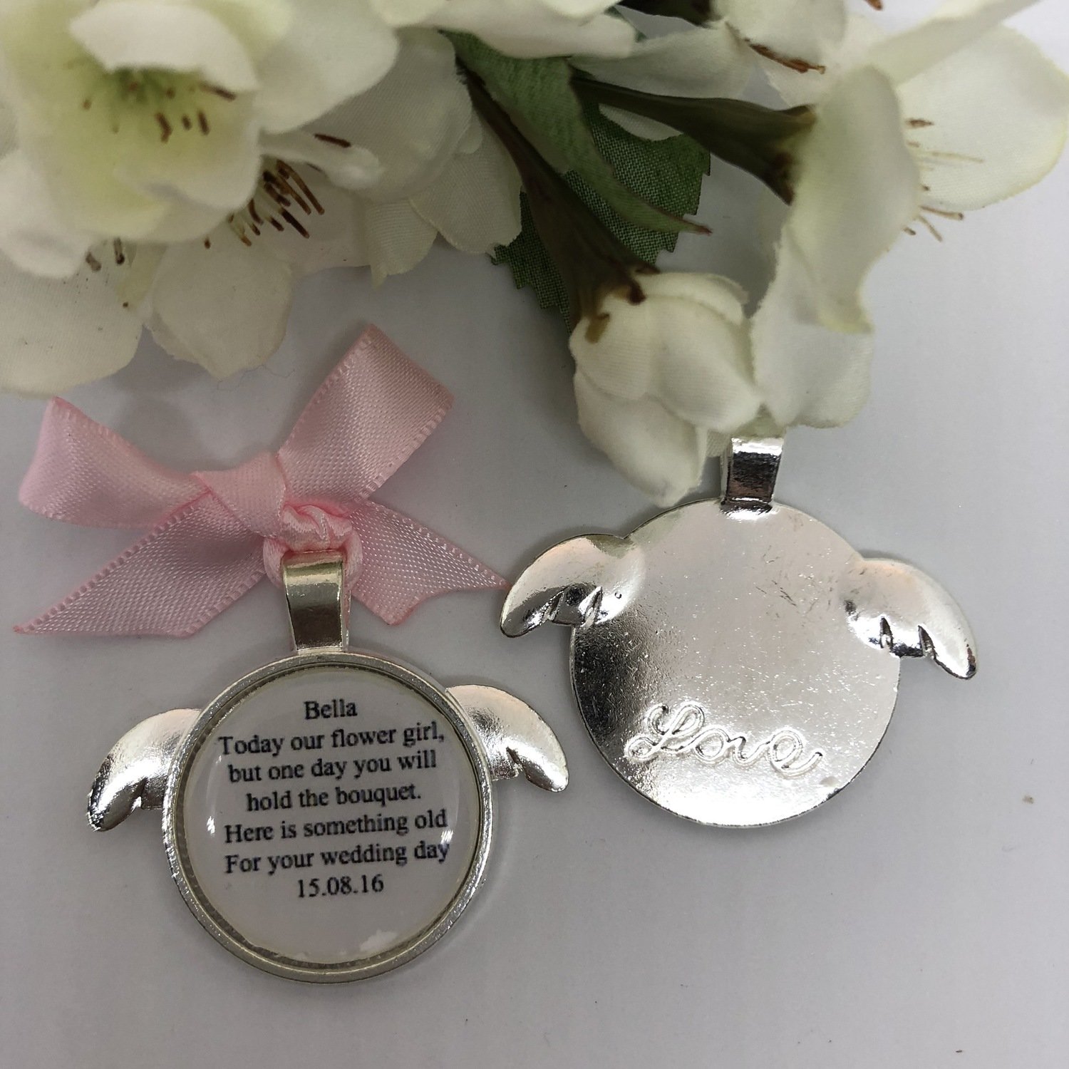 ANGIE - Silver Angel Love Flower Girl Charm