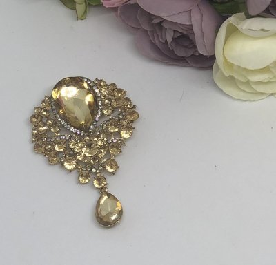 SHEILA - Gold and Amber Crystal Drop Brooch