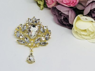 SHEILA - Gold and Crystal Drop Brooch