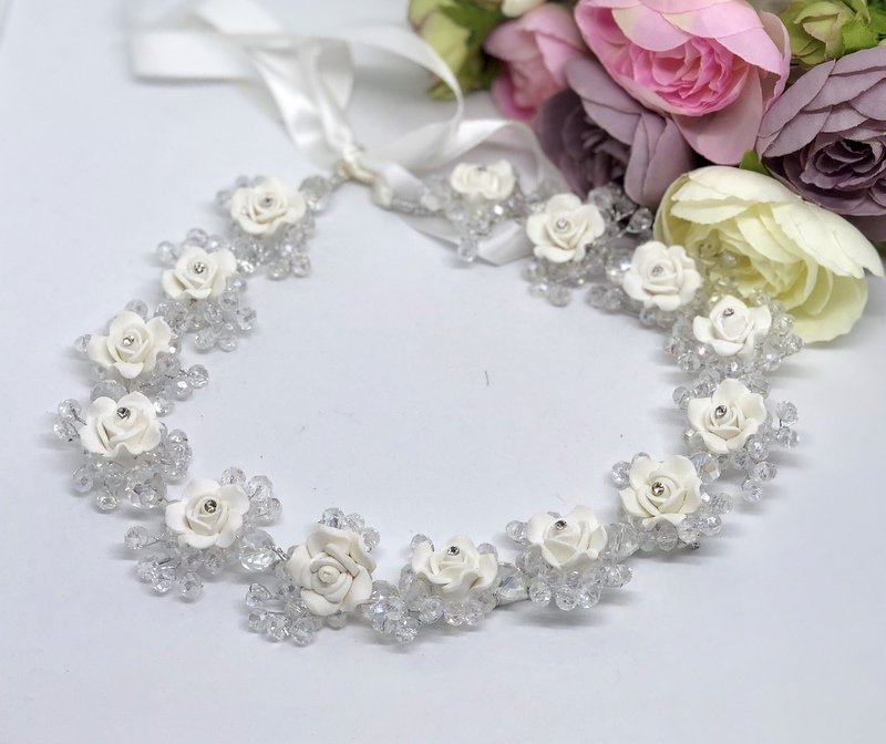 KATIE - Crystal &amp; Clay Flower Hair Piece Crown