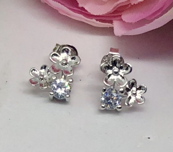 SONYA - Silver Flower Girl Stud Earrings