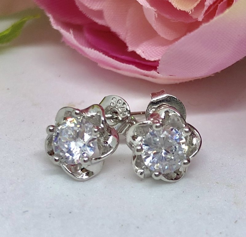 BLOSSOM - Silver &amp; Crystal Flower Girl Stud Earrings