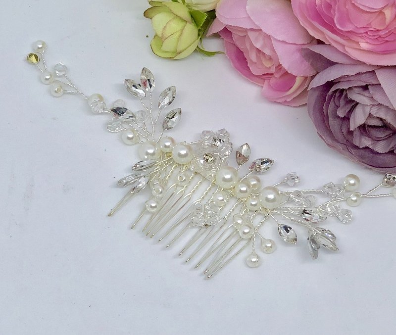 VELLA - Crystal &amp; Pearl Wedding Bridal Hair Comb