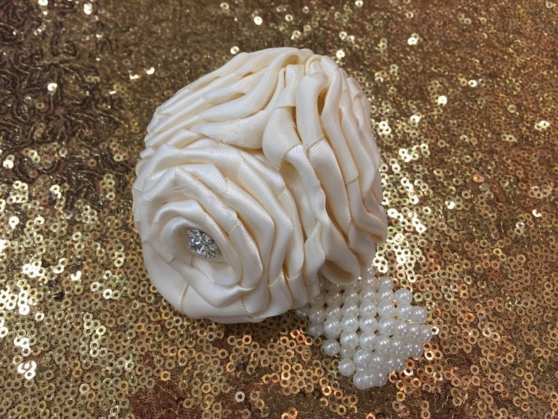 KELLY - Ivory Satin Rose Wrist Corsage