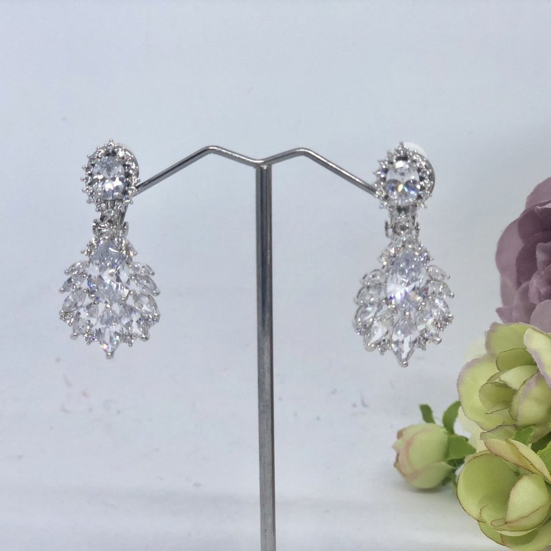ELISE - Silver CLIP-ON Crystal Wedding Bridal Earrings