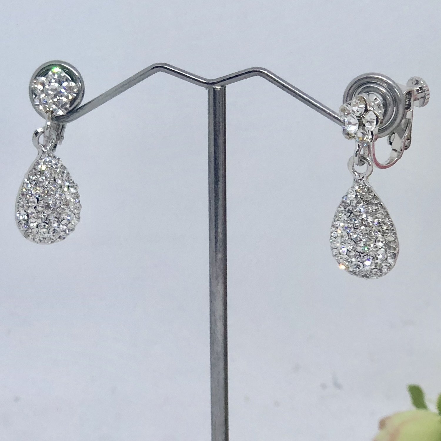 MARCIE - Silver CLIP-ON Crystal Teardrop Wedding Bridal Earrings