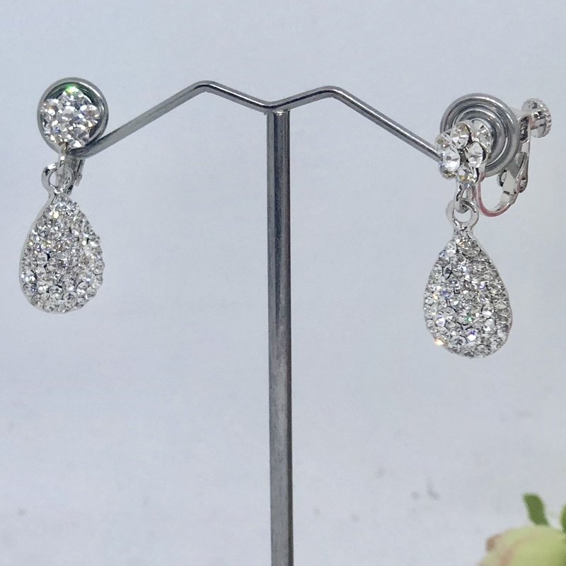 MARCIE - Silver CLIP-ON Crystal Teardrop Wedding Bridal Earrings