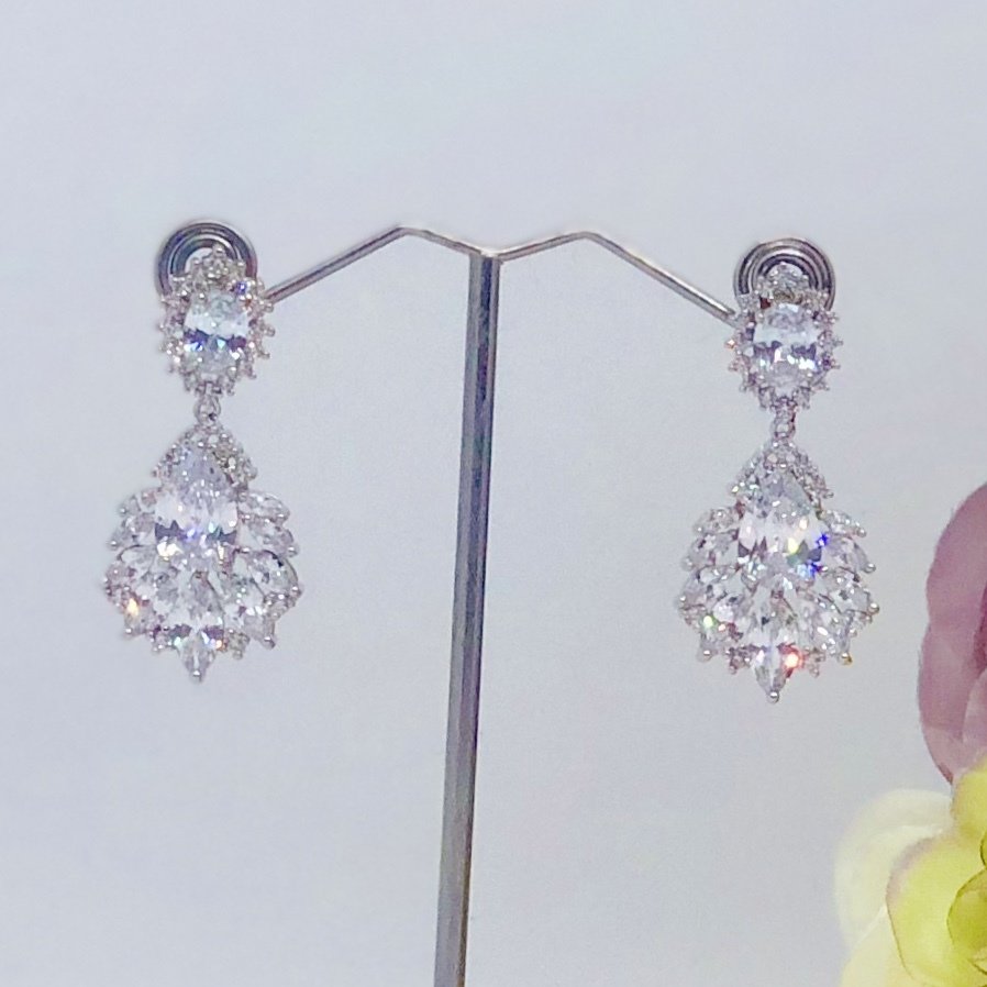 BAMBI - Silver Pierced Teardrop Bridal Wedding Earrings