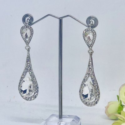 CINTA - Silver Pierced Drop Bridal Wedding Earrings