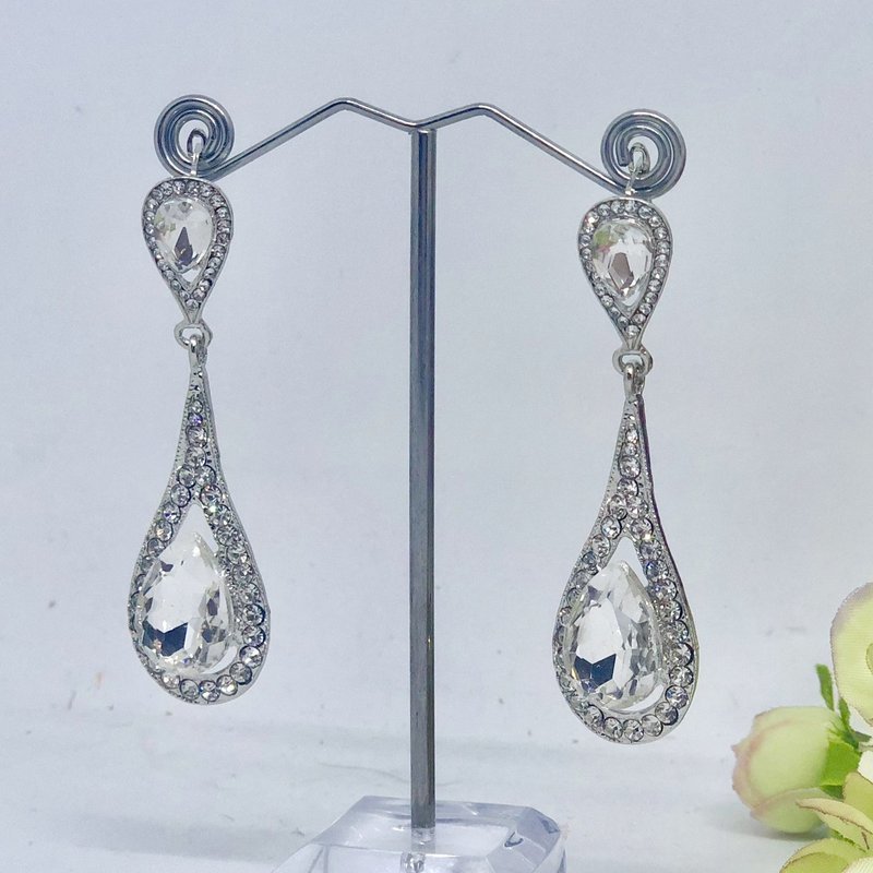 CINTA - Silver Pierced Drop Bridal Wedding Earrings