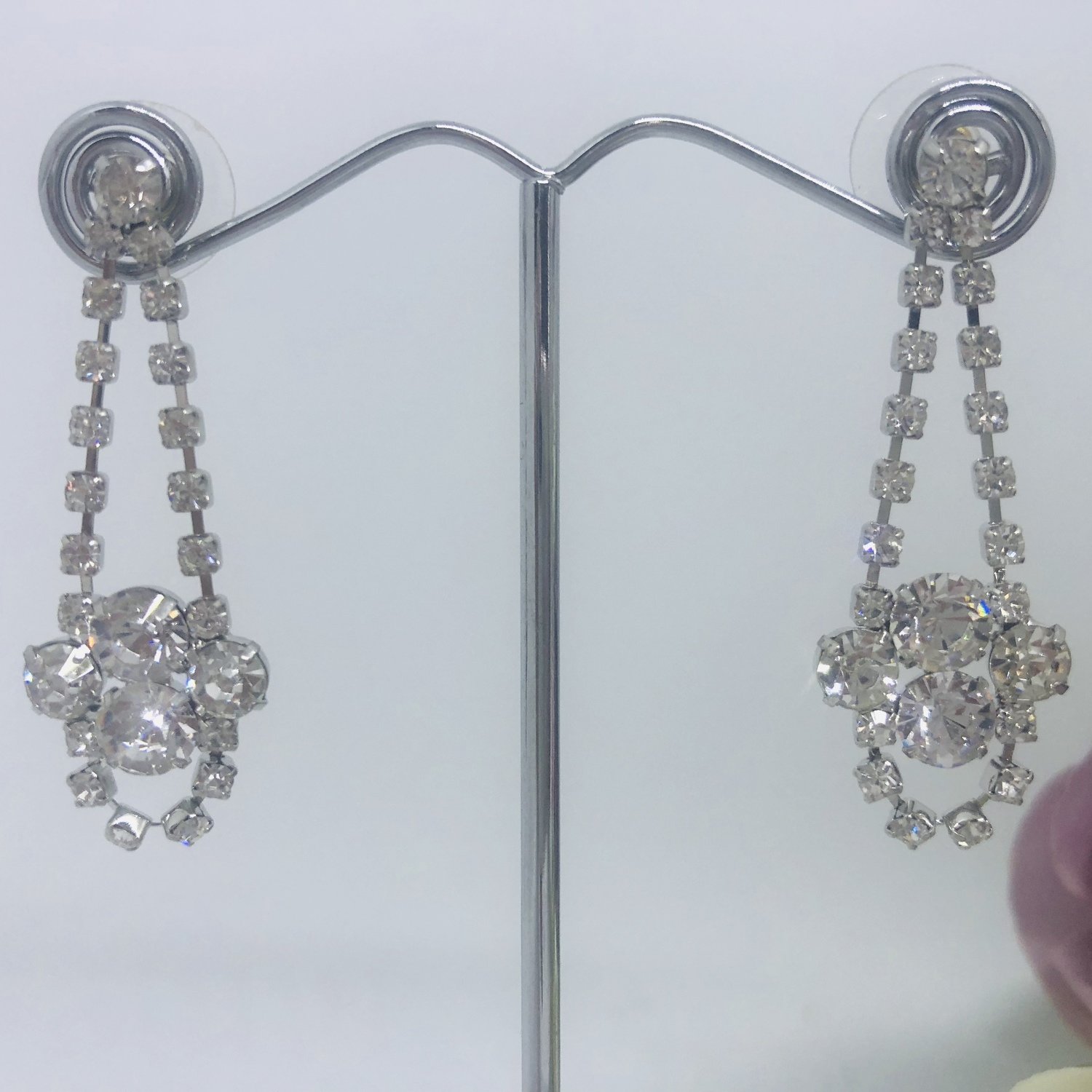 SANDI - Silver Swarovski pierced Chandelier Earrings