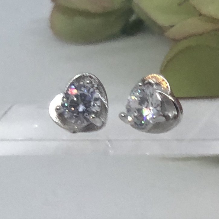HARLEY - Silver &amp; Crystal Heart Girl Stud Earrings