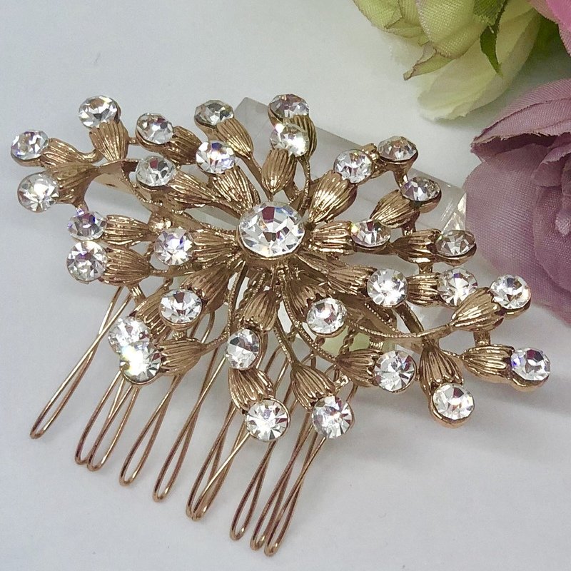 GILDA - Rose Gold and Crystal Wedding Bridal Hair Comb