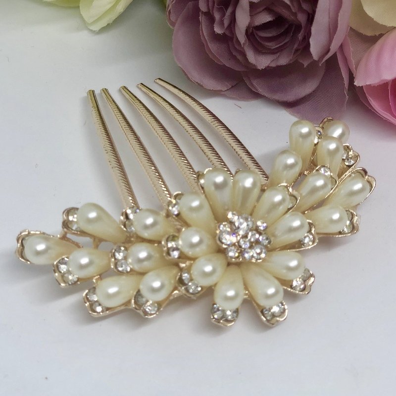 VONDA - Rose Gold Pearl Hair Comb