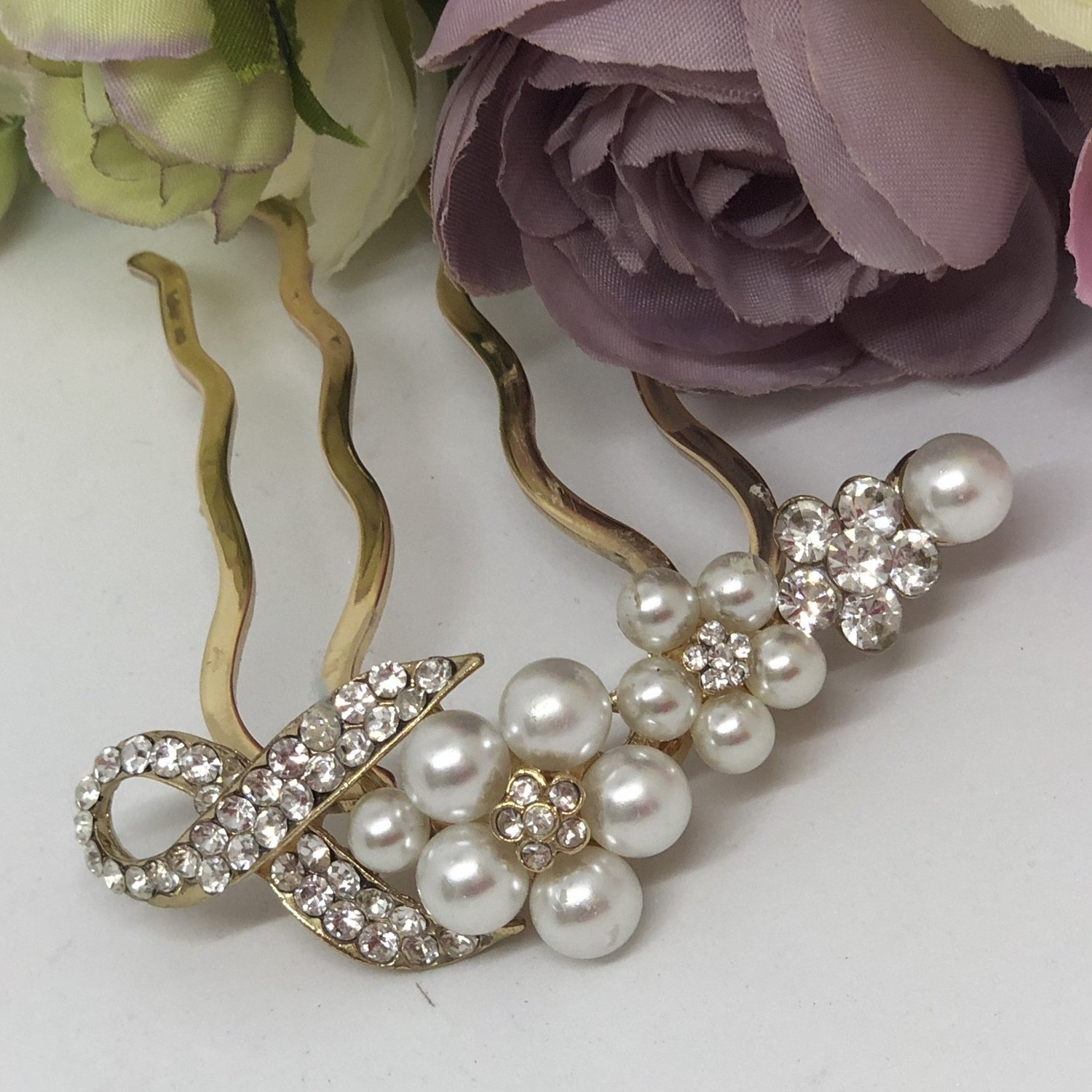 SANDI - Gold Pearl Wedding Bridal Hair Comb
