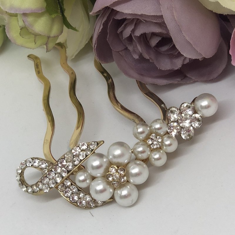 SANDI - Gold Pearl Wedding Bridal Hair Comb